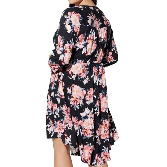 Torrid Dress 4X Pink Floral Mini Feminine Hi Lo Tropical Peasant Skater Hippie - Picture 1 of 16